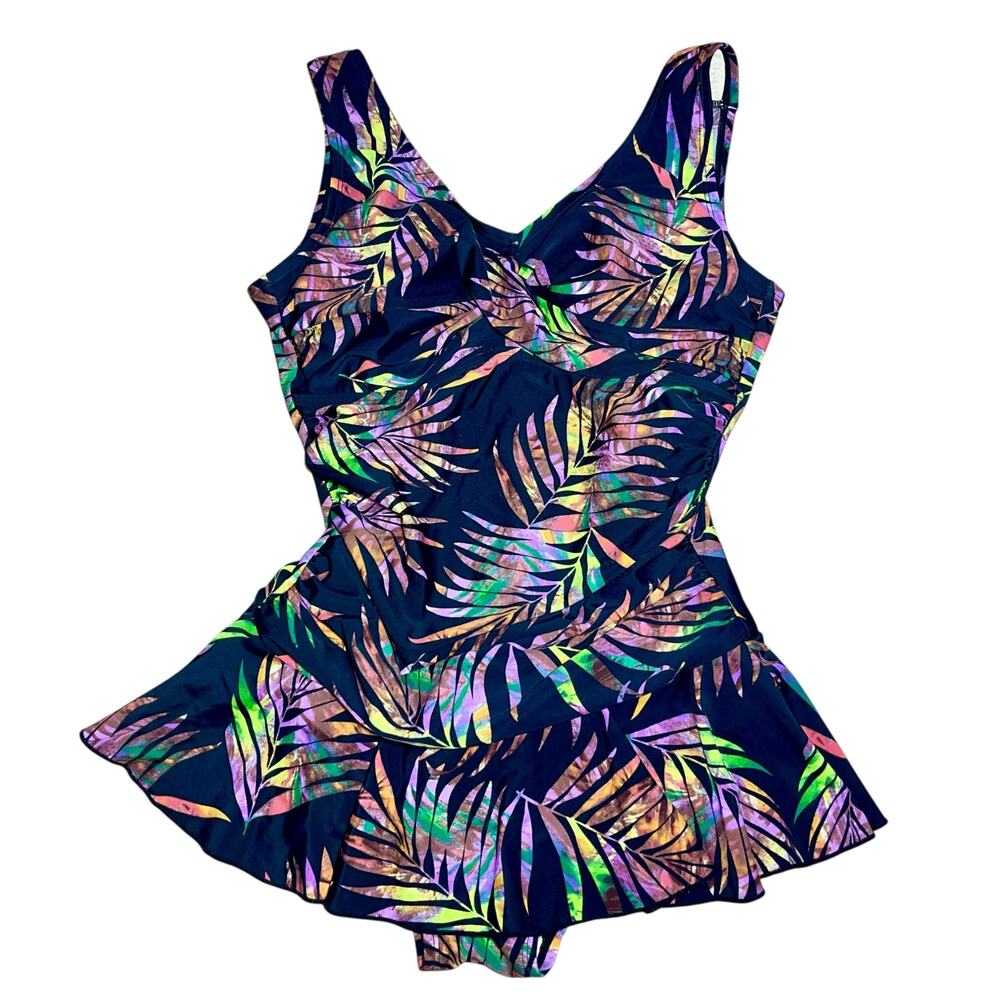 Ceeb One Piece Swimsuit Skirt Palm Leaf Tummy Control - Picture 4 of 10